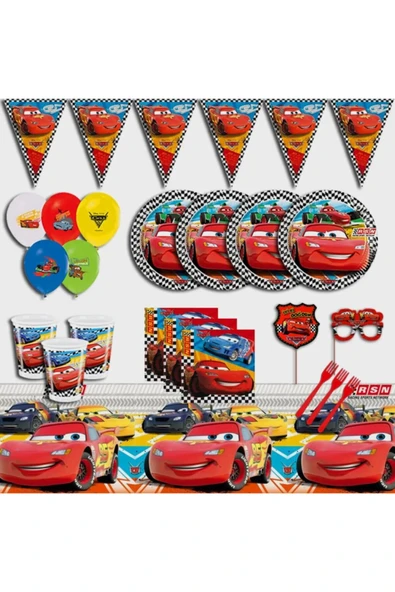 MSDA Cars Arabalar Şimşek Mcqueen Erkek Çocuk Doğum Günü Parti Konsepti Seti 16 Kişilik Parti Malzemeleri ürün görseli 1