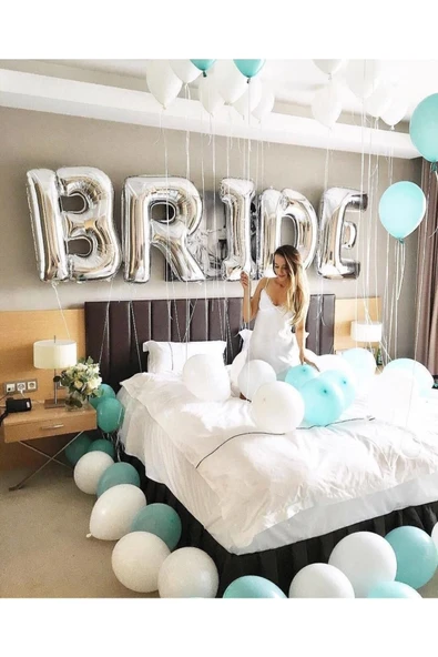 MSDA Bride Yazılı Büyük Boy Her Harf 76 Cm Folyo Balon Gümüş Renkli Gri Renginde Bekarlığa Veda Partisi ürün görseli 1