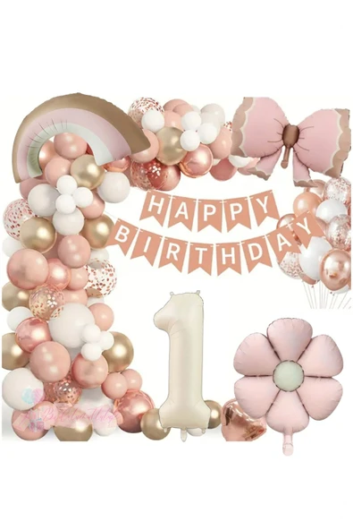 MSDA Lüks Doğum Günü Seti Pembe Fiyonklu Retro Konsept Balon Kutlama Eğlence ürün görseli 1
