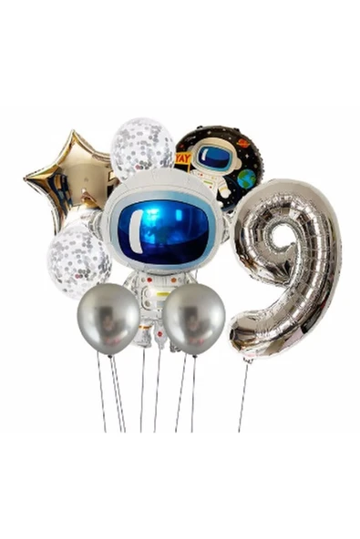 MSDA Uzay Galaksi Astronot Kozmik 9 Yaş Balon Set Uzay Astronot Konsept Doğum Günü Set ürün görseli 1