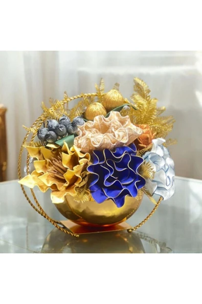 MSDA  Luxury Gold Çiçekli Vazo  Sepet Burgu Aranjman -Gold ürün görseli 1