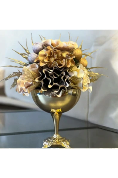 MSDA  Luxury Çiçekli Vazo Zamak Ayak Aranjman Gold ürün görseli 1
