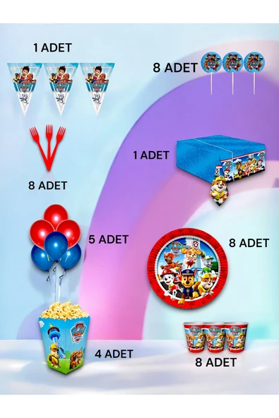 MSDA 8 Kişilik Paw Patrol Temalı Lüx Set - Doğum Günü Parti ve Eğlenceli Etkinlikler ürün görseli 1