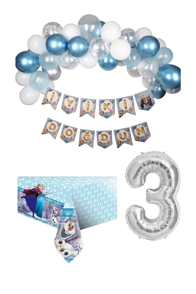 MSDA Frozen Elsa Anna Karlar Kraliçesi Karlar Ülkesi 3 Yaş Doğum Günü Konsepti Süsleme Seti ürün görseli 1