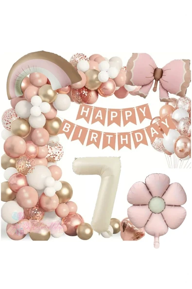 MSDA Lüks Doğum Günü Seti Pembe Fiyonklu Retro Konsept Balon Kutlama Eğlence ürün görseli 1