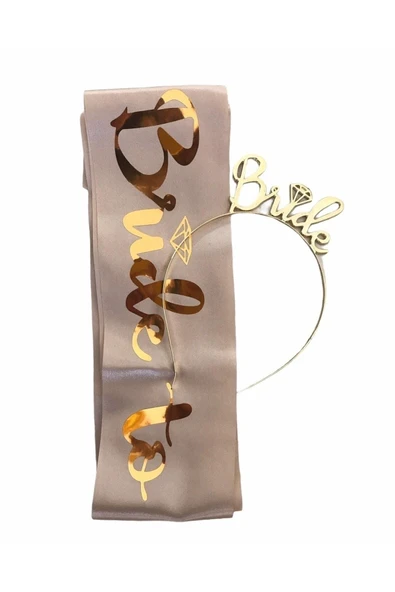 MSDA Bride To Be Gold Yazılı Taç Ve Kuşak Seti ürün görseli 1