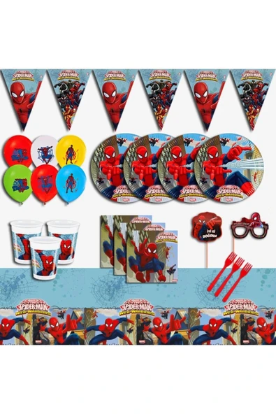 MSDA Spiderman Örümcek Adam 16 Kişilik Doğum Günü Konsepti Parti Malzemeleri Seti ürün görseli 1