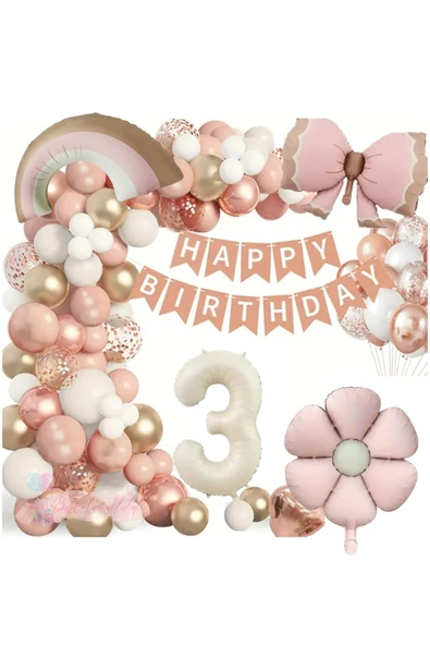 MSDA Lüks Doğum Günü Seti Pembe Fiyonklu Retro Konsept Balon Kutlama Eğlence ürün görseli 1