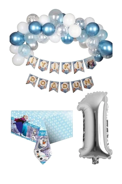 MSDA Frozen Elsa Anna Karlar Kraliçesi Karlar Ülkesi 1 Yaş Doğum Günü Konsepti Süsleme Seti ürün görseli 1