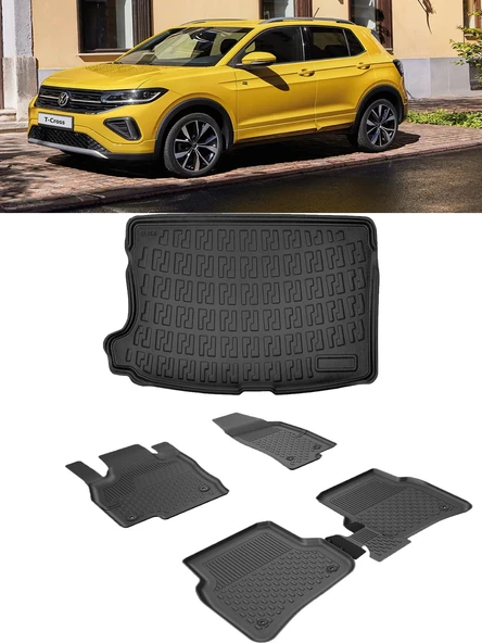 Sahler Volkswagen T-Cross 2022 ve Sonrası 4.5D Paspas 3D Rizline ÜST Bagaj Havuzu Set ürün görseli 1