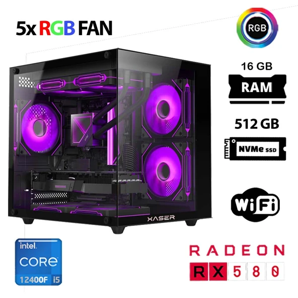 Xaser Cube X150 i5 12400F 16GB Ram 512GB M.2 NVMe SSD 8GB RX580 Oyuncu Tavsiye Sistem ürün görseli 1