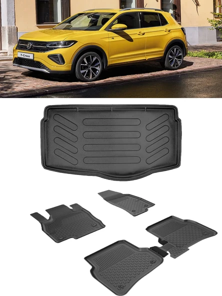 Sahler Volkswagen T-Cross 2022 ve Sonrası 4.5D Paspas 3D Rizline ALT Bagaj Havuzu Set ürün görseli 1