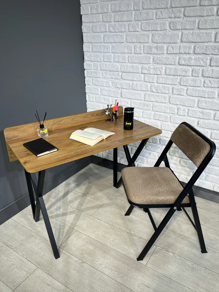 Buse Çalışma Masası Ofis Bilgisayar Masası + Katlanır Sandalyeli 103 cm Metal Siyah Ayak ürün görseli 1