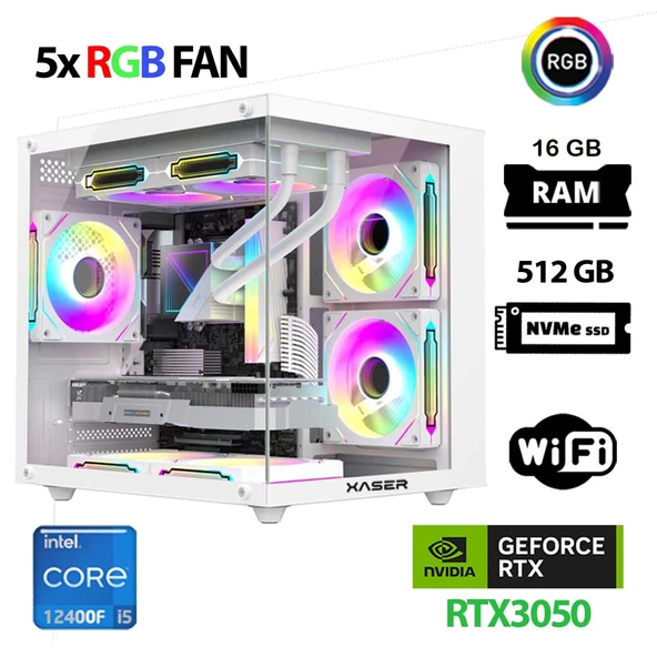 Xaser Cube X180 i5 12400F 16GB Ram 512GB M.2 NVMe SSD 6GB RTX3050 Beyaz Oyuncu Tavsiye Sistem ürün görseli 1