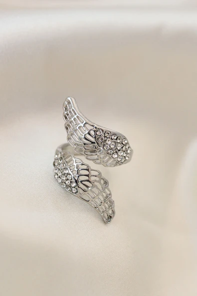 Ayarlamalı Silver Renk Metal Zirkon Taşlı Kanat Yüzük ürün görseli 1