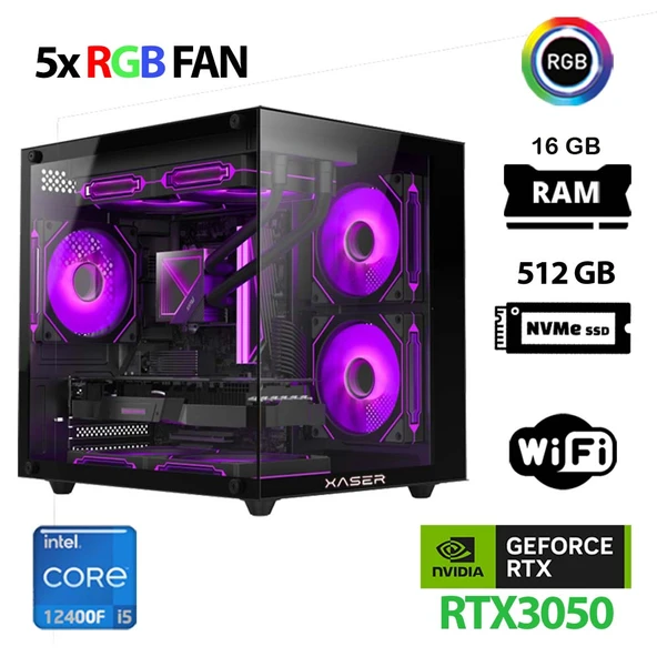 Xaser Cube X170 i5 12400F 16GB Ram 512GB M.2 NVMe SSD 6GB RTX3050 Oyuncu Tavsiye Sistem ürün görseli 1