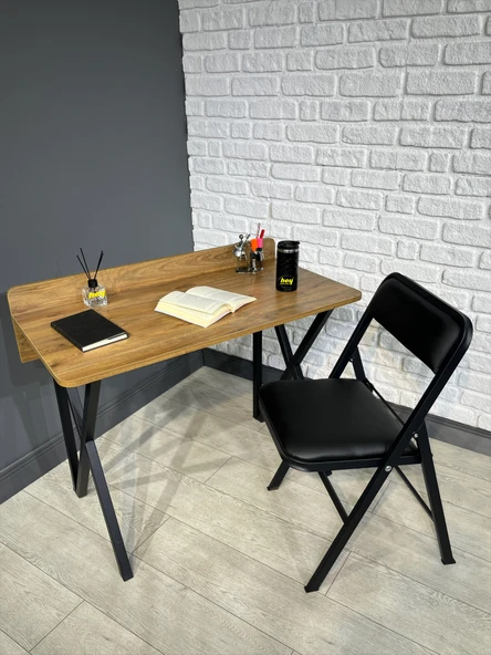 Buse Çalışma Masası Ofis Bilgisayar Masası + Katlanır Sandalyeli 103 cm Metal Siyah Ayak ürün görseli 1