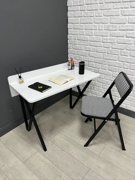 Buse Çalışma Masası Ofis Bilgisayar Masası + Katlanır Sandalyeli 103 cm Metal Siyah Ayak ürün görseli 1