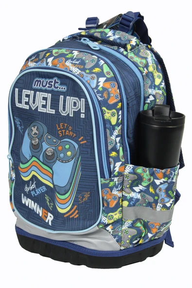 MUST 585192 Level Up Çift Cepli İlkokul Sırt Çantası-Siyah ürün görseli 1
