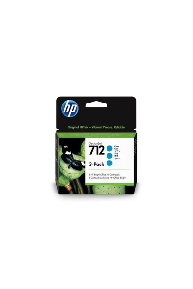 HP 712 Cyan Mavi 29ml 3 Lü Paket Plotter Kartuşu 3ed77a ürün görseli 1