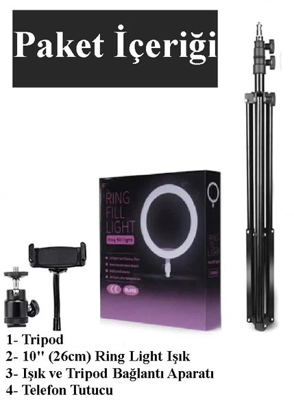 10 Inç Ring Light 2.1mt 3 Farklı Işık Rengi Youtuber Led Işıklı 210cm Tripod Selfie Makyaj Işığı ürün görseli 1