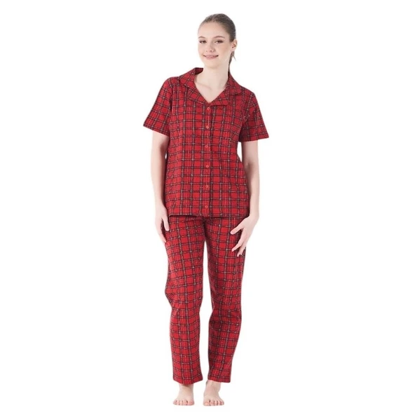 Estiva Kareli Desen Önden Düğmeli Bayan Pijama Takım ürün görseli 1