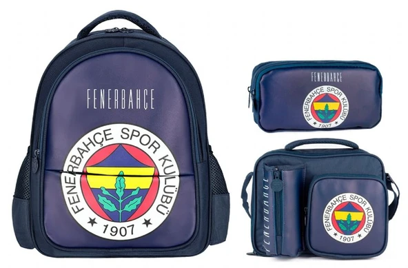 Fenerbahçe Erkek Çocuk Suni Deri Üzerine Arma Baskılı Üçlü Okul Çanta Seti - SETME25760 ürün görseli 1
