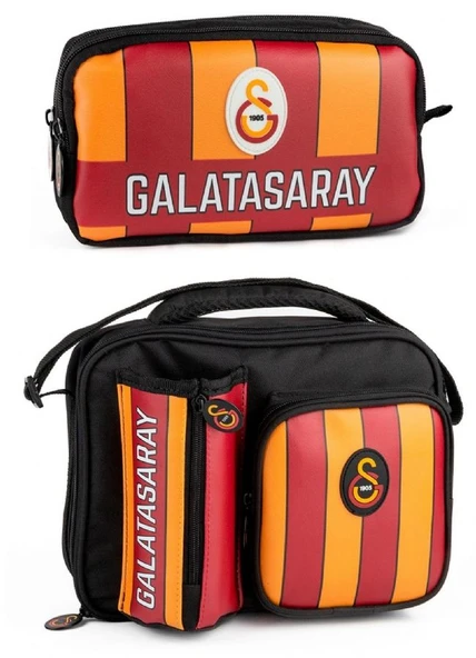 Galatasaray Erkek Çocuk Çizgi Baskılı Suni Deri Beslenme Çantası ve Kalemlik Seti (İkili Set) - SETME25558 ürün görseli 1