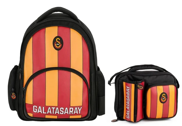 Galatasaray Erkek Çocuk Çizgi Baskılı Suni Deri Sırt Çantası ve Beslenme Çantası Seti - SETME25556B ürün görseli 1