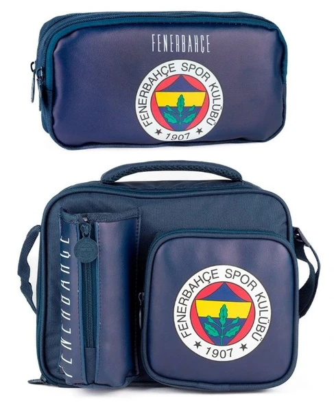 Fenerbahçe Erkek Çocuk Arma Baskılı Suni Deri Beslenme Çantası ve Kalemlik Seti (İkili Set) - SETME25762 ürün görseli 1