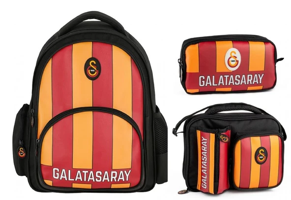 Galatasaray Erkek Çocuk Çizgi Baskılı Suni Deri Üçlü Okul Çantası Seti - SETME25556A ürün görseli 1