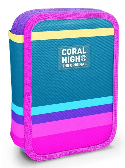 Coral High İki Karlı Organizer Kalemlik - Yeşil Pembe Sarı Desenli, Kız Çocuk, Yeşil Pembe Sarı Desenli ürün görseli 1