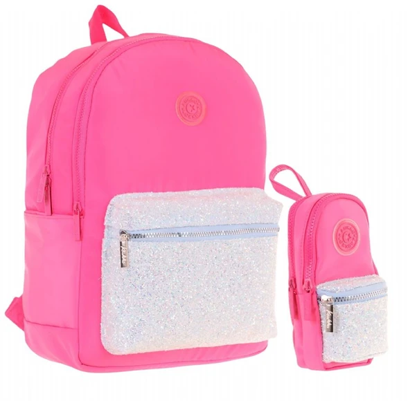 Kaukko Bright Kız Çocuk Taşlı Pembe Okul Çantası ve Çanta Şekilli Kalemlik Seti ürün görseli 1