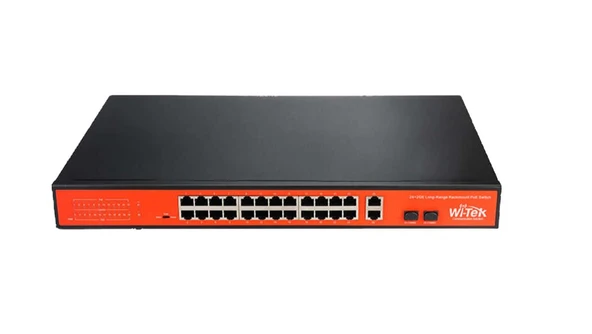 WI-TEK Wi-Tek WI-PS526GH 26 Port Mbit 24 Port PoE+ 185W 1xGbit+1xSFP Uplink Rackmount Yönetilemez Switch ürün görseli 1