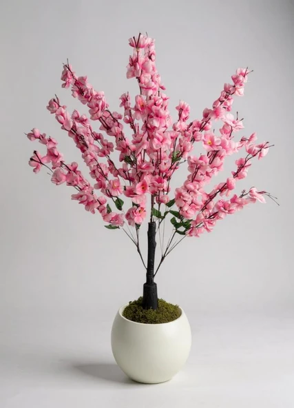 Yapay Ağaç Pembe Bahardalı Ağacı Beyaz Küre Saksıda 100cm Japon Kiraz Çiçeği ürün görseli 1