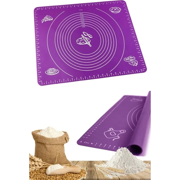 Mucit Home Silikon Hamur Açma  Yoğurma Matı  Pasta Fırın Altlığı, Mor ürün görseli 1