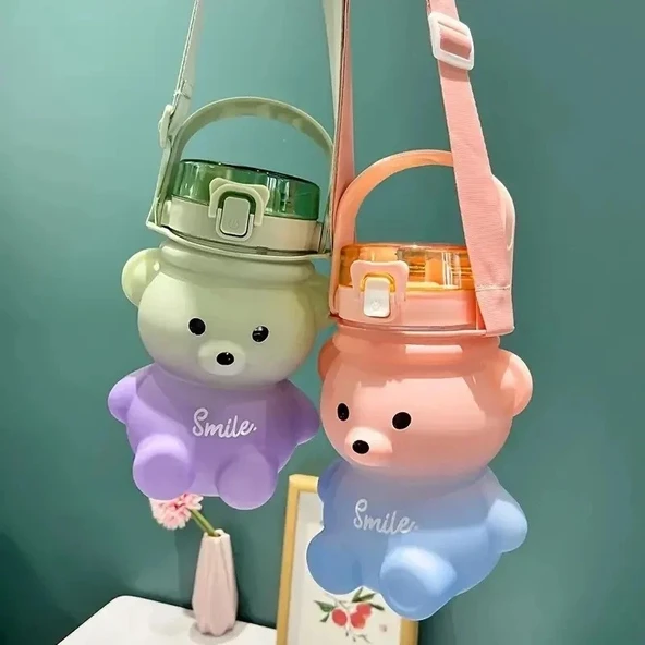 Smile Ayıcık 800ML Su Matarası Su Şişesi Suluk Bpa Içermez Suluk (sticker Hediyeli) ürün görseli 1