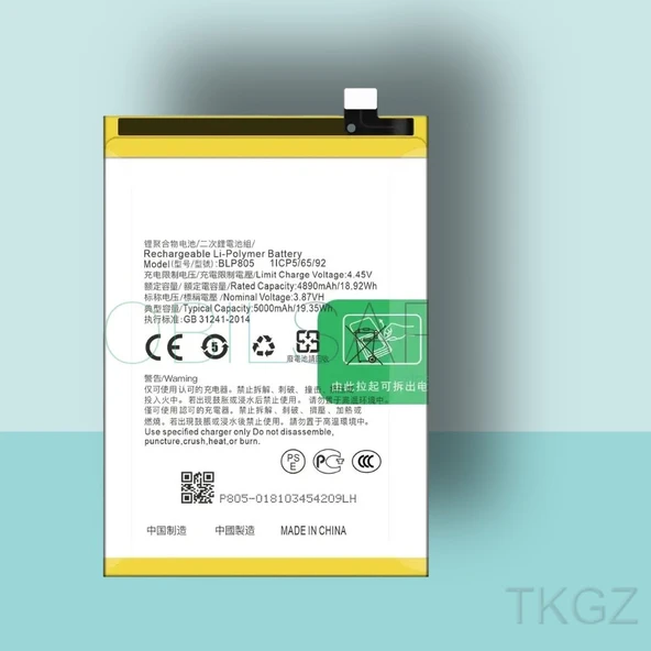 Tkgz - OPPO A93 -5G - BLP-805 - Batarya Pil Orijinal Sıfır ürün görseli 1