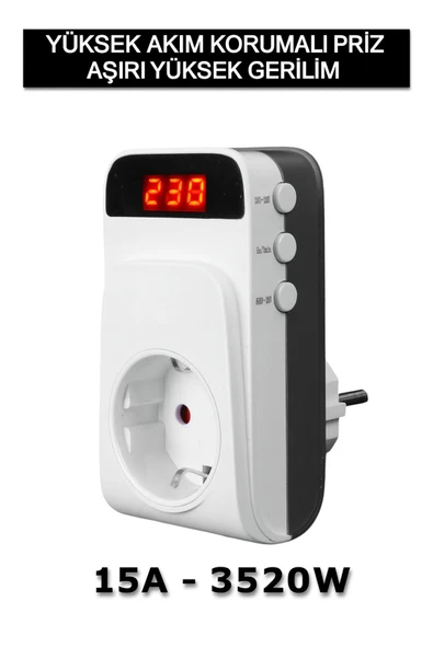 Tekli Akım Korumalı Priz Dijital Ekranlı 15A 3520W Aşırı Gerilim Koruma CE Sertifikalı ürün görseli 1