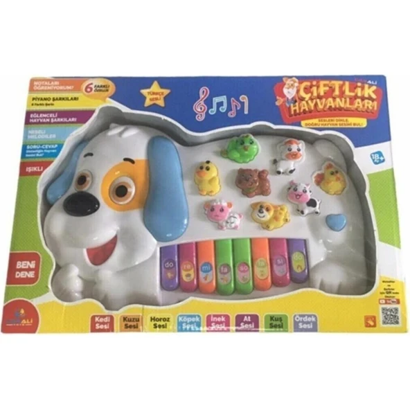 Vardem Can Ali Toys Türkçe Sesli Eğitici Köpek Figürlü Çiftlik Hayvaları Müzikli Piyano Karışık Renkler ürün görseli 1