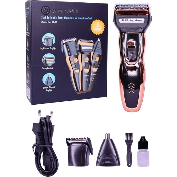 Dempower Dp-03 Profesyonel 3 Başlıklı Saç Sakal ve Burun Kılları Kesme ve Düzeltme Traş Makinesi ürün görseli 1