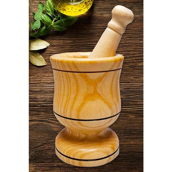 Fer Home  Ahşap Havan Büyük Boy Sarımsak Ezici Şimşir Ceviz Fındık İçi Döveceği ürün görseli 1