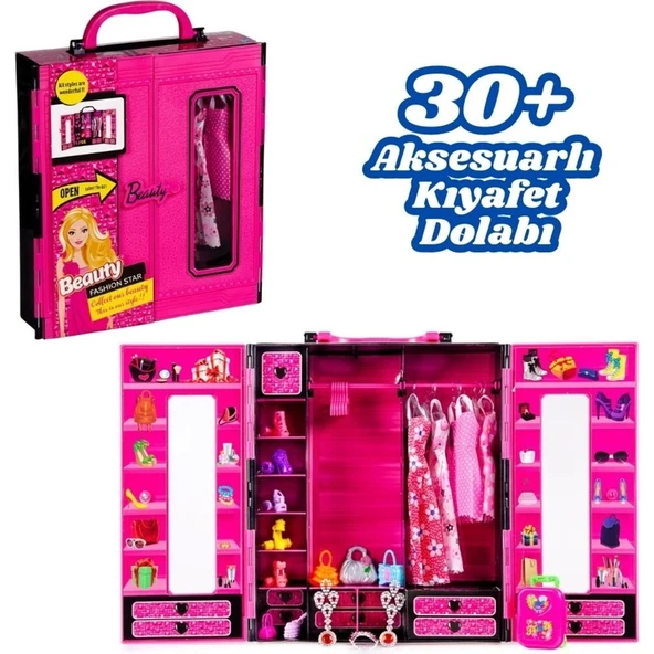 Beauty Aksesuarlı Gardırop - Barbie Dolap - Barbie Giysi Dolabı - Barbie Gardırop - Gardrop ürün görseli 1