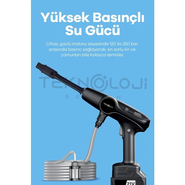 Araç Yıkama Makinesi Yüksek Basınçlı Bahçe Ağaç Sulama Çift Batarya 21 Watt 30 Psı 5m Kablo Köpük ürün görseli 1