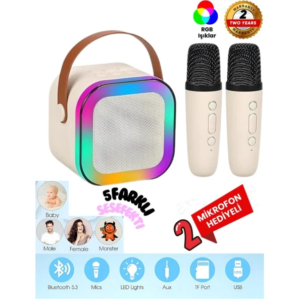 Teknoloji Gelsin Çift Karaoke Mikrofonlu Kablosuz Bluetooth Hoparlör 5 Ses Efektli Rgb Hd Stereo Ses Usb/Sd/Fm ürün görseli 1