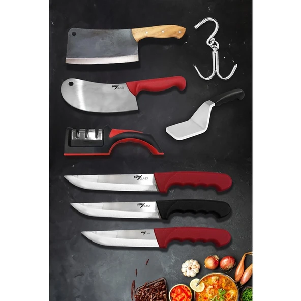 Sürclass Colour Kasap, Et, Doğrama, Günlük Kullanım ve Mutfak Bıçağı Seti - Et Döveceği Içeren Set ürün görseli 1