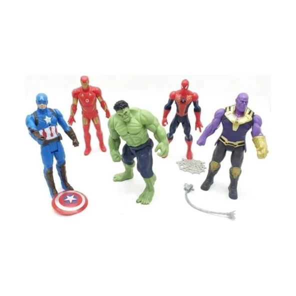 Ethem Oyuncak 5'li Süper Kahramanlar Pvc Oyun Seti 1885-5, Hulk, Spider Man, Captain America, Iron Man, Thanos Set ürün görseli 1
