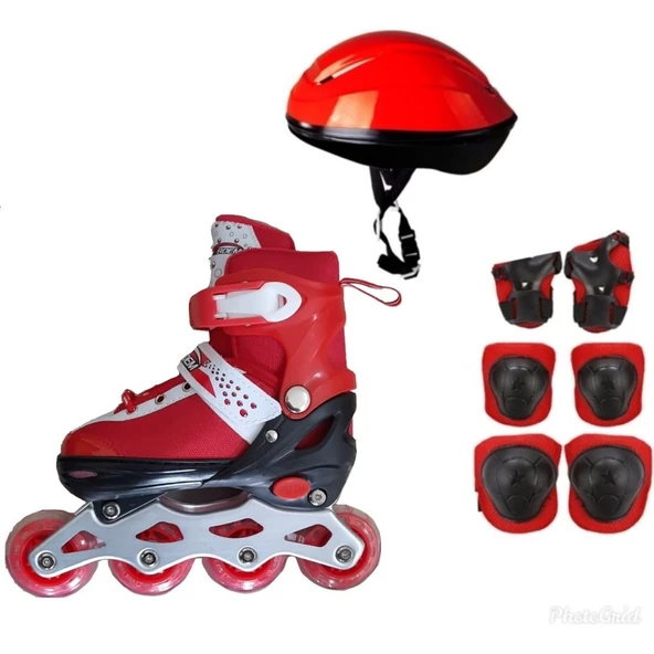 Erdem Oyuncak 2+1 Çift Sıra Ayarlanabilir Alıştırma Pateni + Dizlik Seti + Kask ürün görseli 1