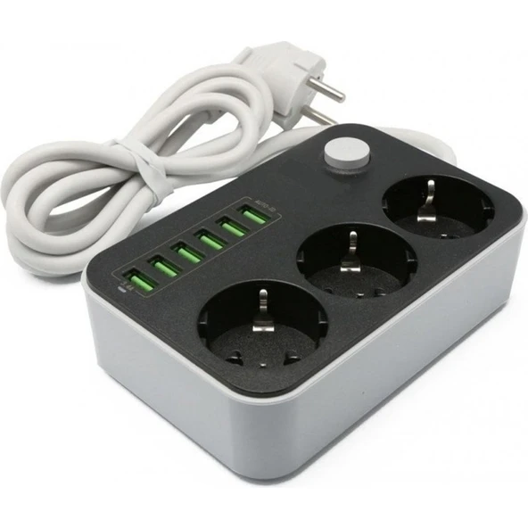 Mg Store Korumalı 2 Metre 3 Lü Priz 6 USB Port Çoklu Şarj Aleti ürün görseli 1
