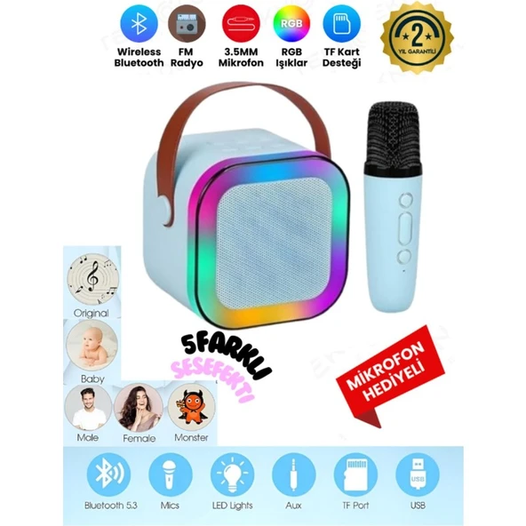 Teknoloji Gelsin K12 Kablosuz Bluetooth Hoparlör Karaoke Mikrofon 5 Ses Efektli Rgb Hd Stereo Ses Usb/Sd/Fm ürün görseli 1